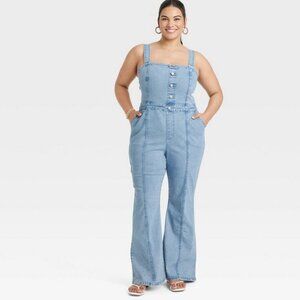 Women’s Ava & Viv Stretchy Light Denim Jumpsuit Bell Bottom like overalls - 18